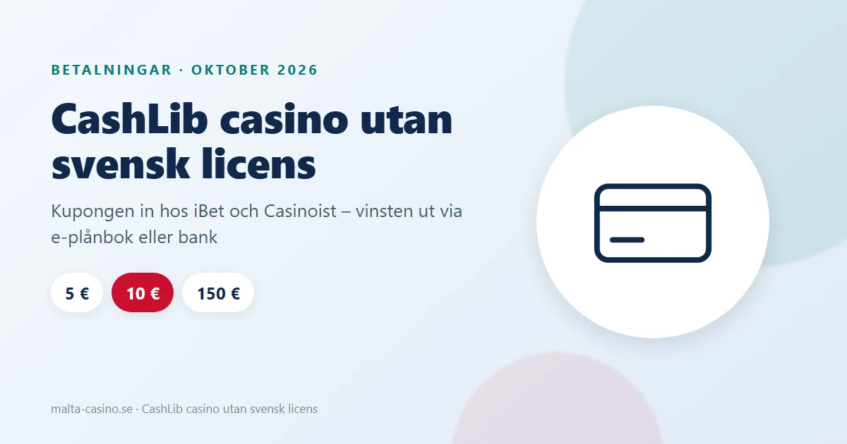 Illustration: CashLib casino utan svensk licens, kuponger på 5, 10 och 150 €