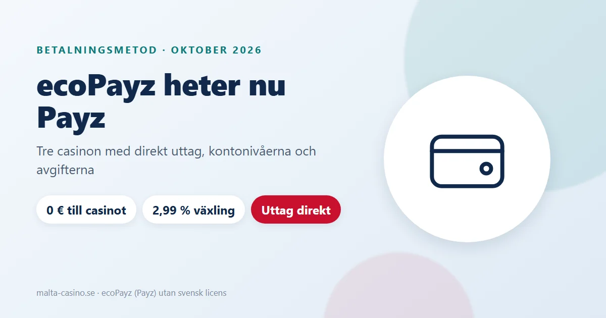Illustration: ecoPayz casino utan svensk licens, Payz-plånboken med kontonivåer och direkta uttag
