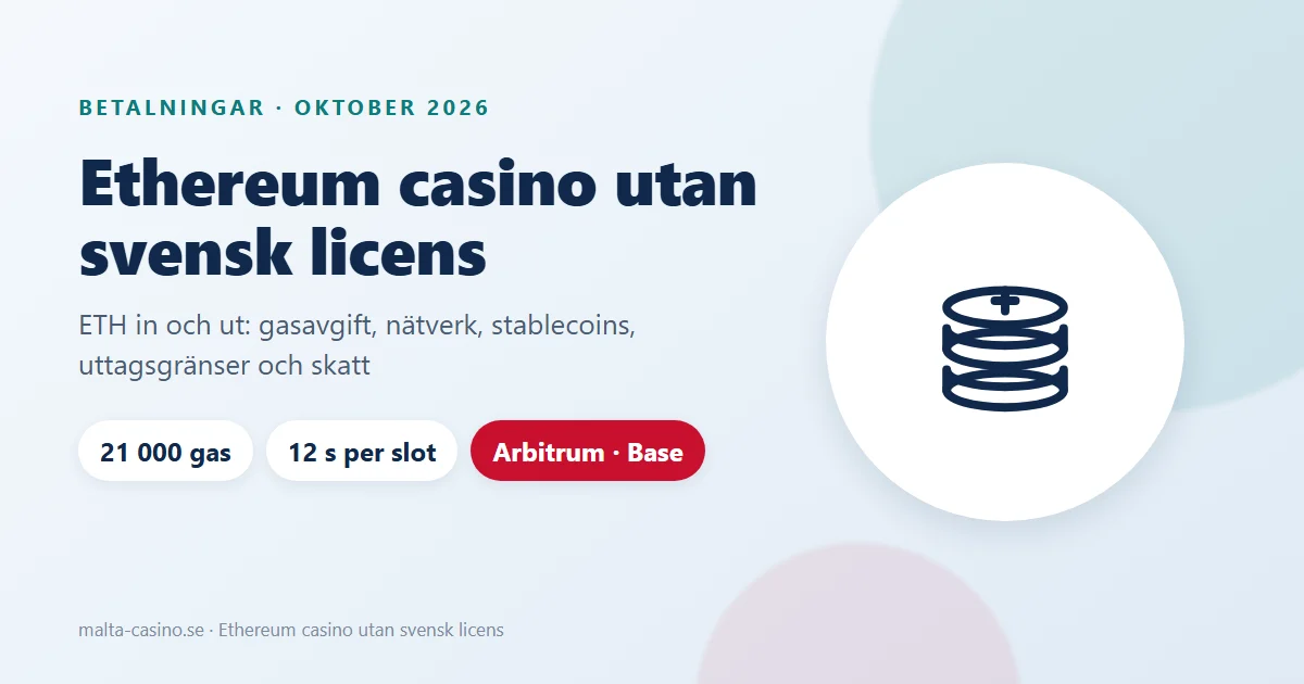 Illustration: ethereum casino utan svensk licens, gasavgift, nätverk som Arbitrum och Base och uttag i ETH