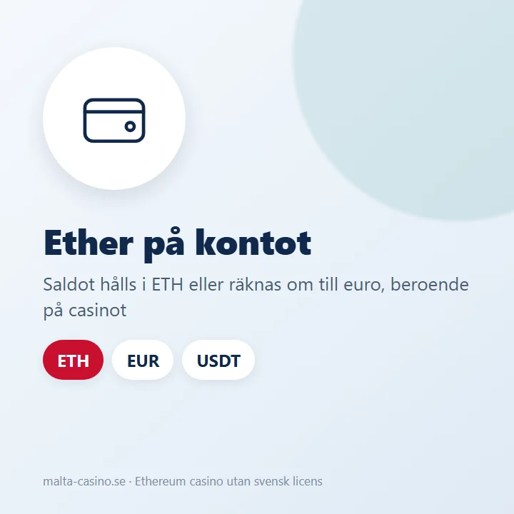 Illustration: ett ethereum casino håller saldot i ETH eller räknar om till euro