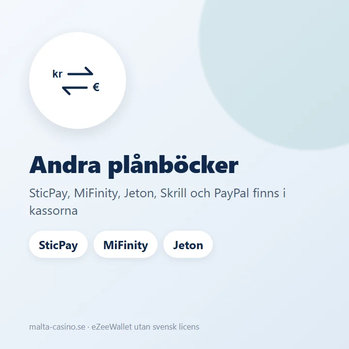 Illustration: SticPay, MiFinity, Jeton, Skrill och PayPal fungerar i kassorna i stället för eZeeWallet