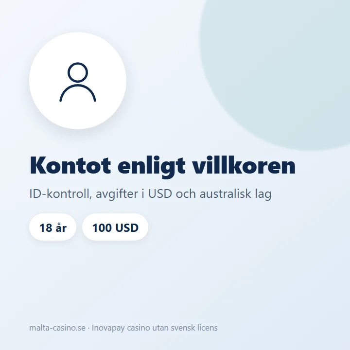 Illustration: Inovapay-konto med ID-kontroll, avgifter i USD och australisk lag