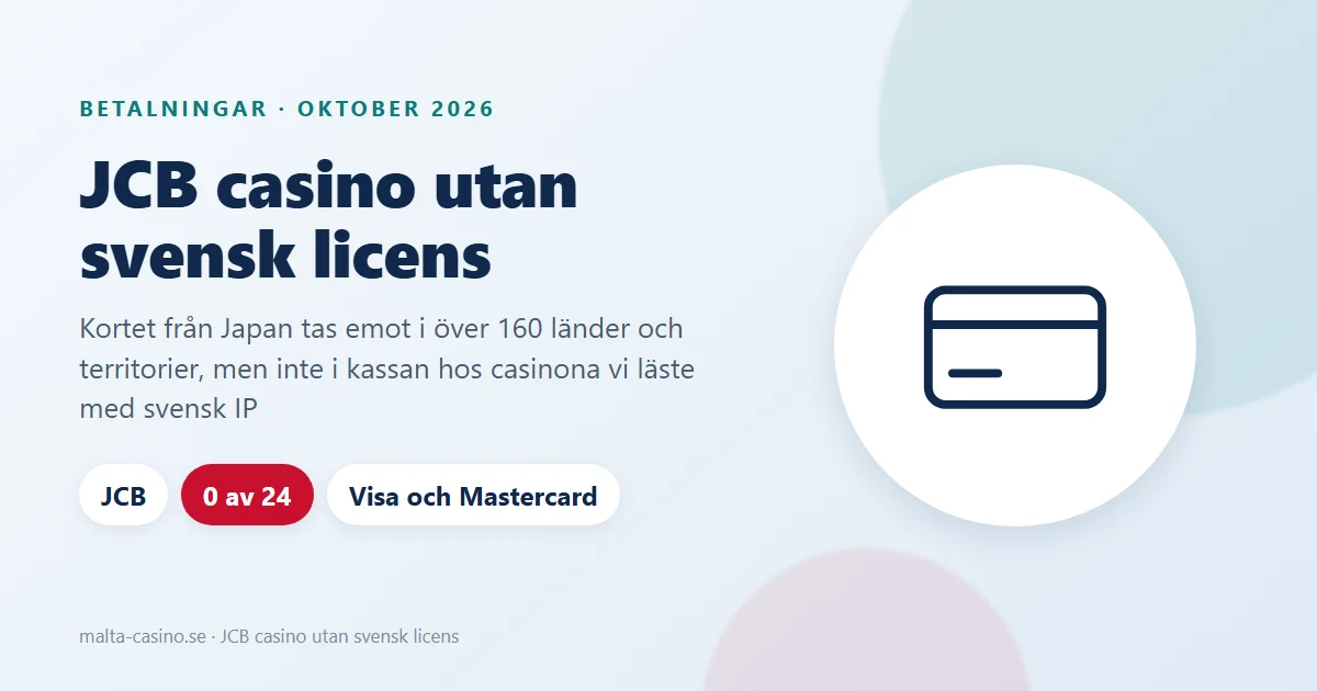 Illustration: JCB casino utan svensk licens, ett kort från Japan som saknas i kassan för svensk IP