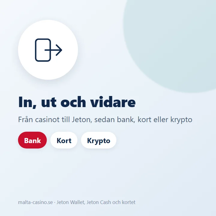 Illustration: från casinots kassa till Jeton och vidare till bank, kort eller krypto