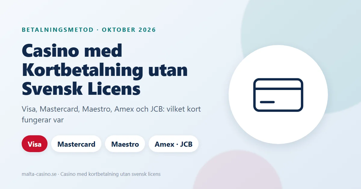 Illustration: casino med kortbetalning utan svensk licens, fem korttyper, insättning och uttag