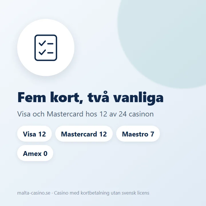 Illustration: fem korttyper, Visa och Mastercard tas emot oftast