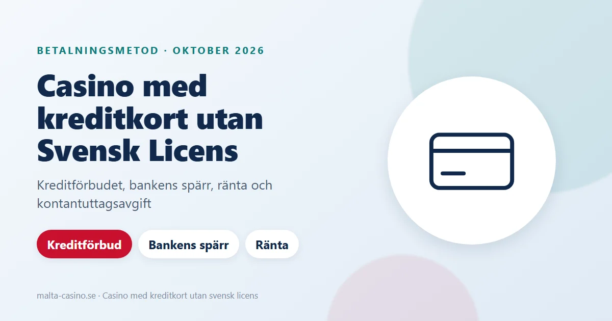 Illustration: casino med kreditkort utan svensk licens, kreditförbudet, bankens spärr och kortavgifter