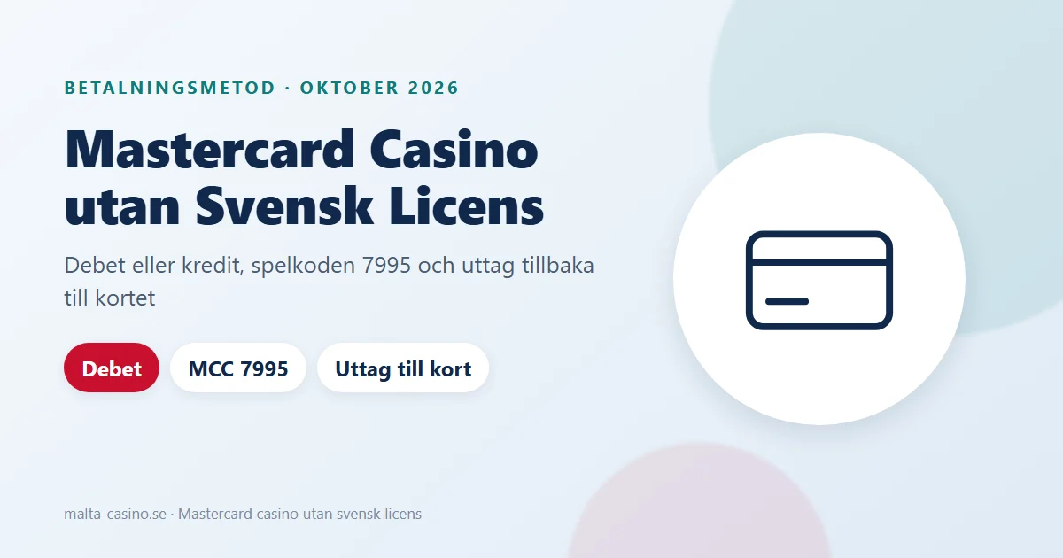 Illustration: Mastercard casino utan svensk licens, debetkort, spelkoden 7995 och uttag till kortet