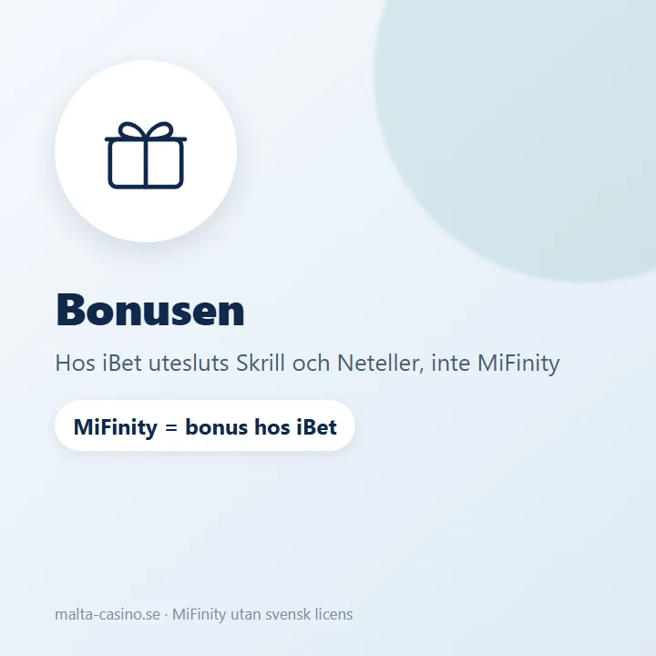 Illustration: MiFinity utesluts inte från iBets välkomstbonus, till skillnad från Skrill och Neteller