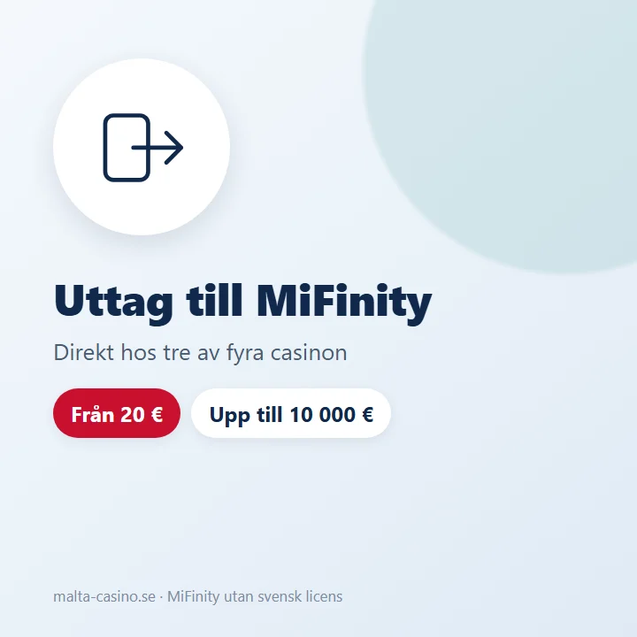 Illustration: uttag till MiFinity anges som direkt hos tre av fyra casinon