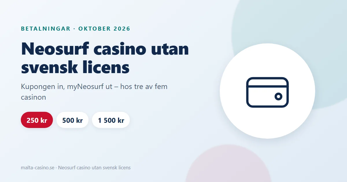 Illustration: Neosurf casino utan svensk licens, koder på 250, 500 och 1 500 kr