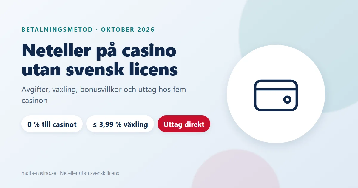 Illustration: Neteller på casino utan svensk licens, avgifter för insättning, växling och uttag