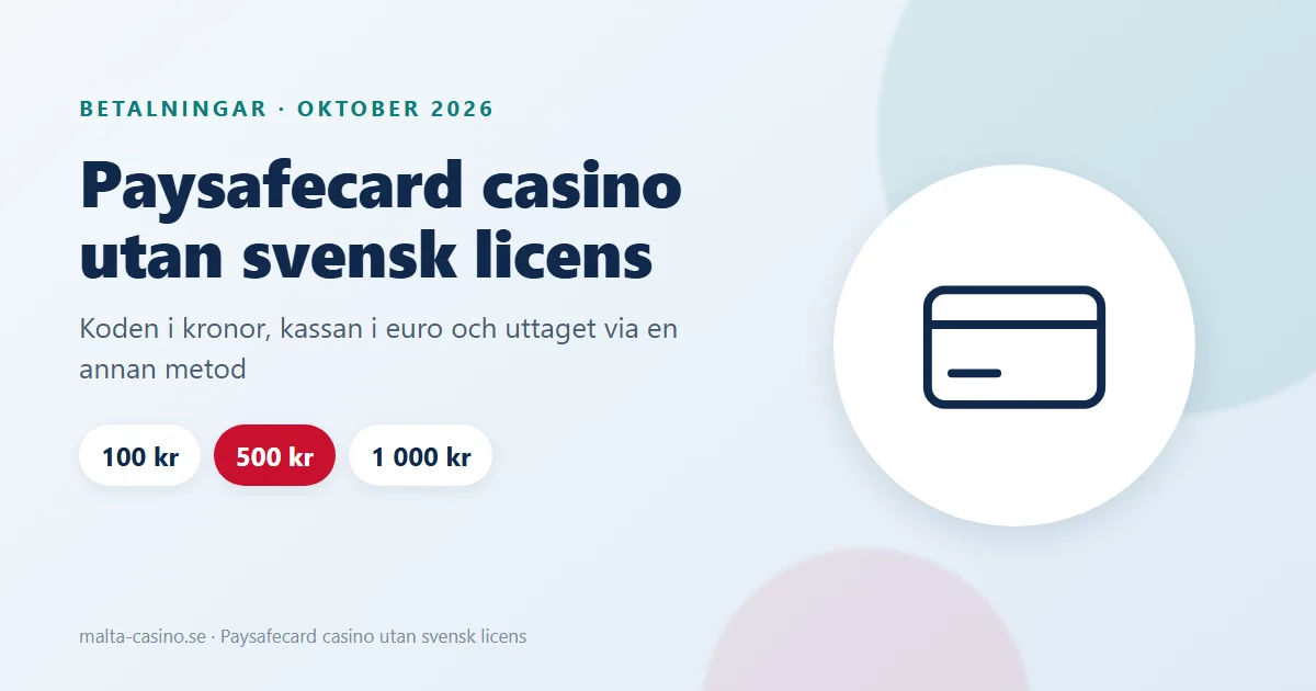 Illustration: Paysafecard casino utan svensk licens, koder på 100, 500 och 1 000 kr