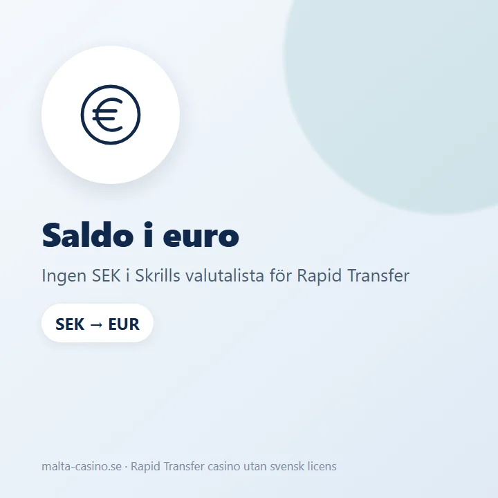 Illustration: kontot hos casinot är i euro, och Skrills lista för Rapid Transfer har ingen SEK