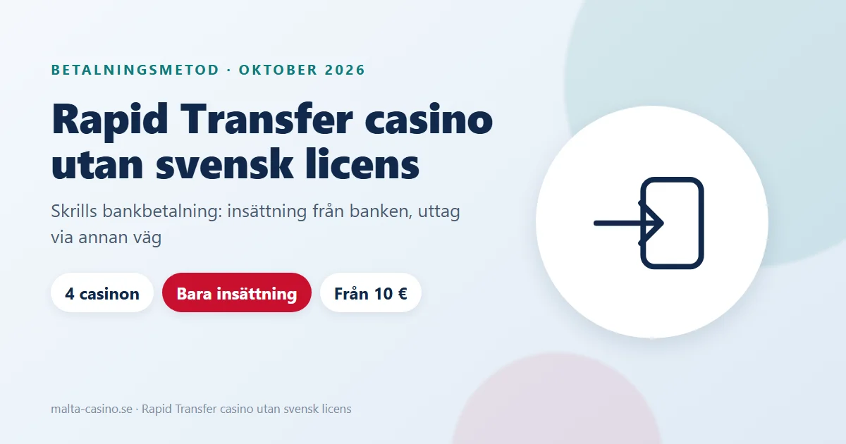 Illustration: Rapid Transfer casino utan svensk licens, insättning från banken och uttag via en annan metod