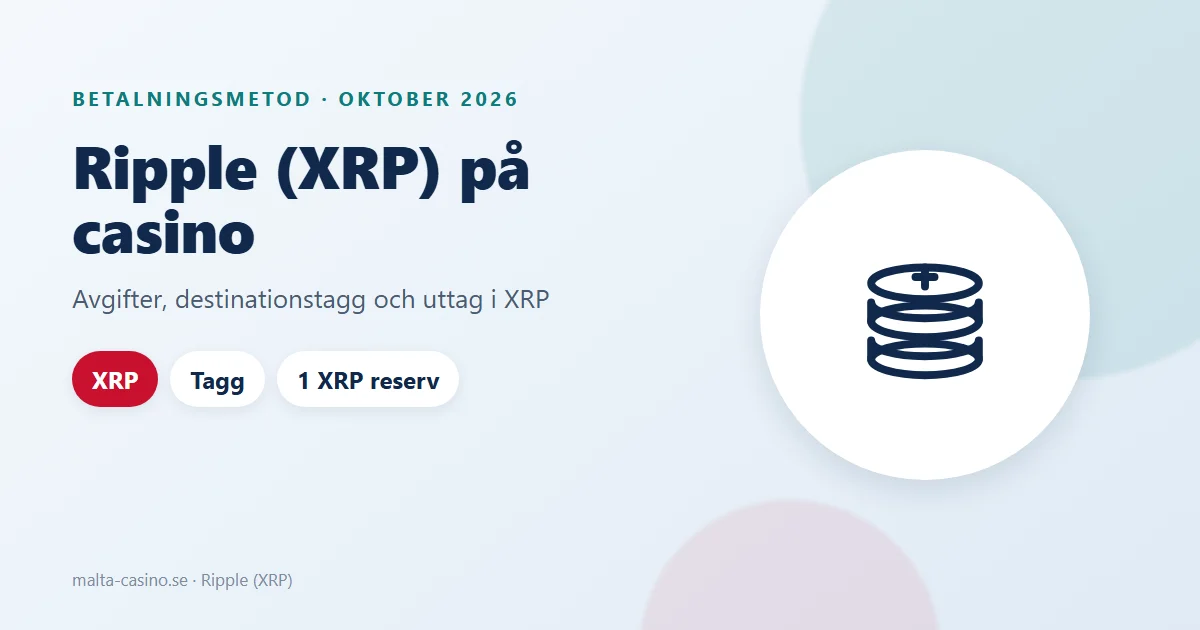 Illustration: XRP som betalsätt hos casinon utan svensk licens, med avgift, tagg och uttag