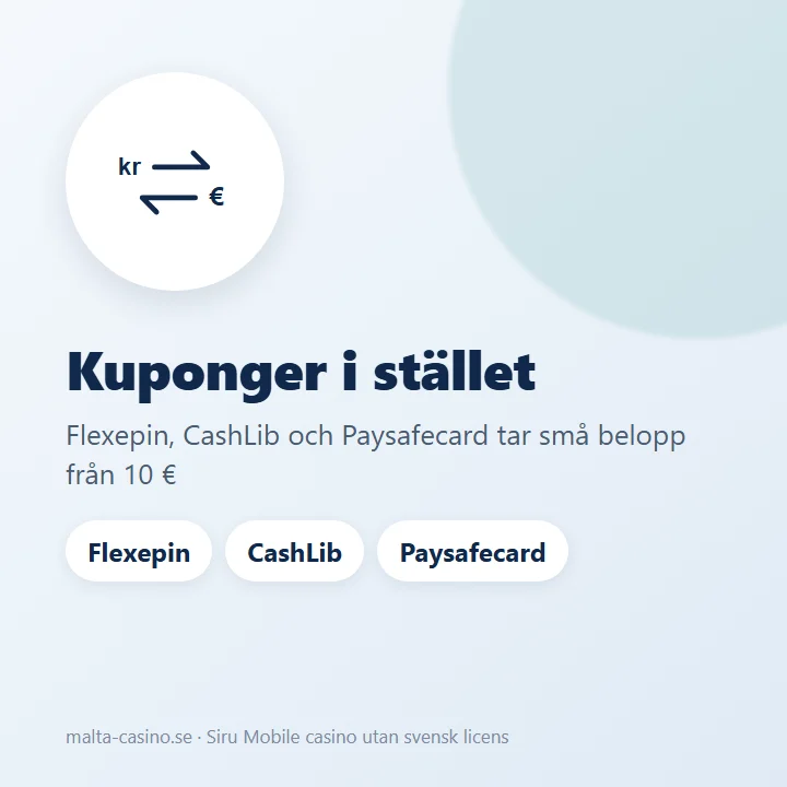 Illustration: Flexepin, CashLib och Paysafecard tar små belopp i stället för Siru Mobile
