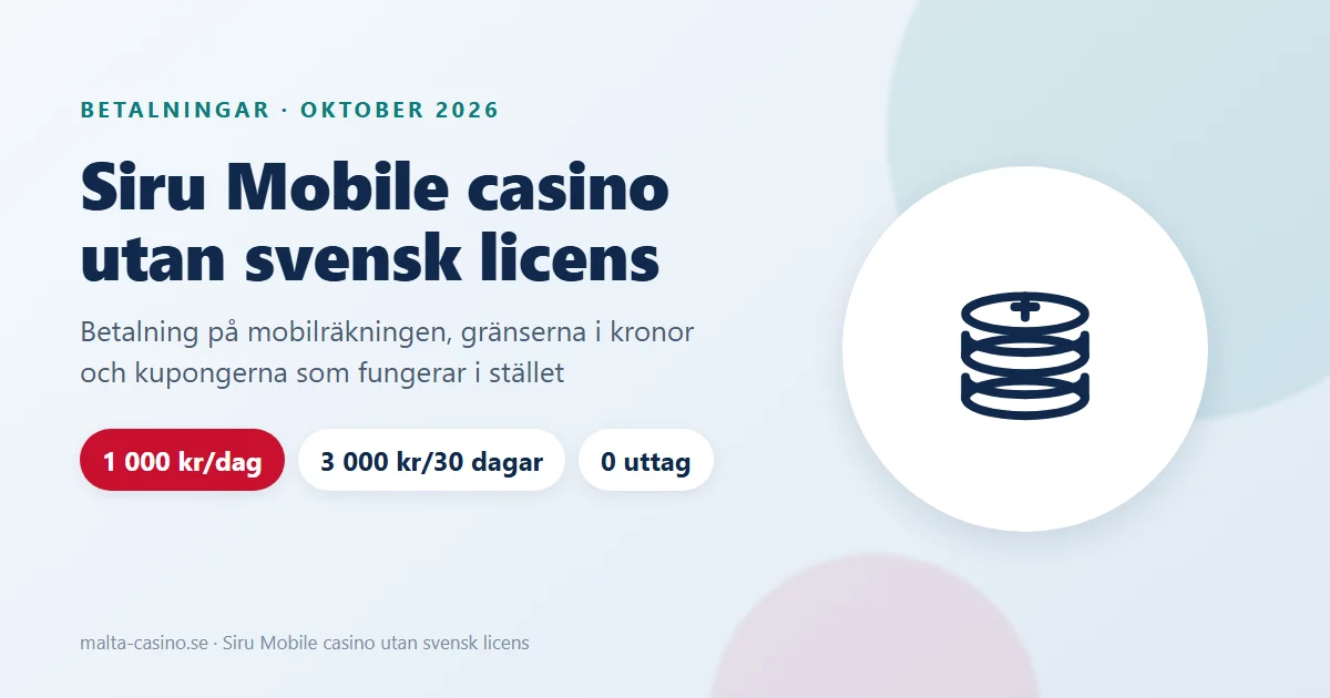 Illustration: Siru Mobile casino utan svensk licens, gränserna 1 000 kr per dag och 3 000 kr per 30 dagar