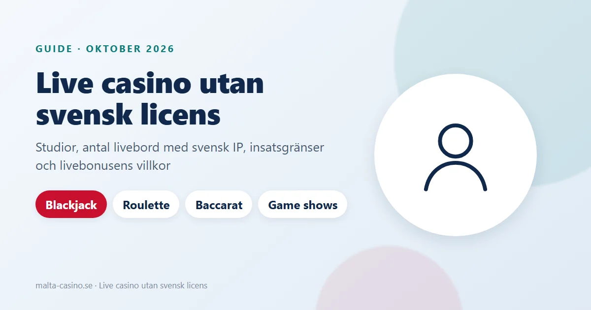 Illustration: live casino utan svensk licens med blackjack, roulette, baccarat och game shows
