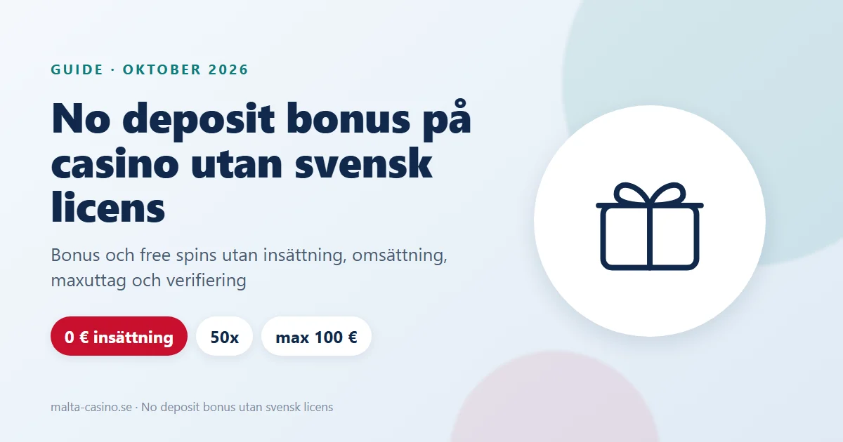 Illustration: no deposit bonus på casino utan svensk licens, med omsättning 50x och maxuttag 100 €