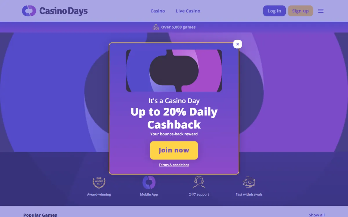 Startsidan hos Casino Days