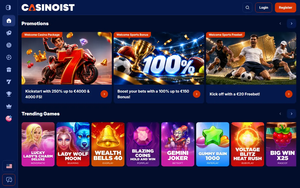 Startsidan hos Casinoist