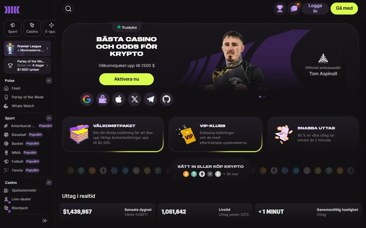 Startsidan hos Cloudbet