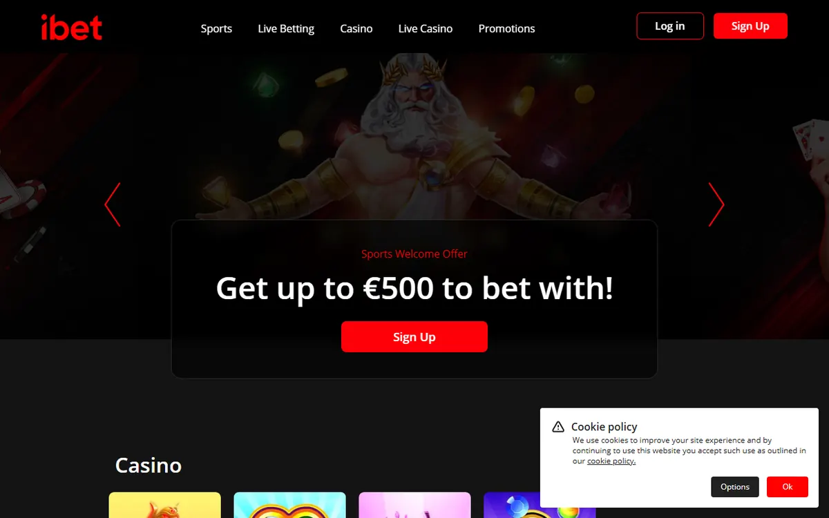 Startsidan hos iBet